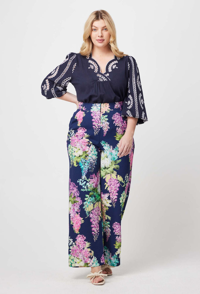 Morgan Placement Embroidered Blouse | Lapis