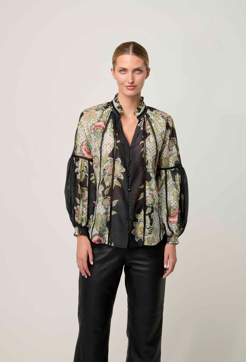 Espada Cotton Silk Blouse in Mariposa Nero