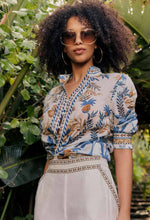 Calantha Silk Cotton Contrast Trim Ruched Sleeve Shirt | Golden Medina