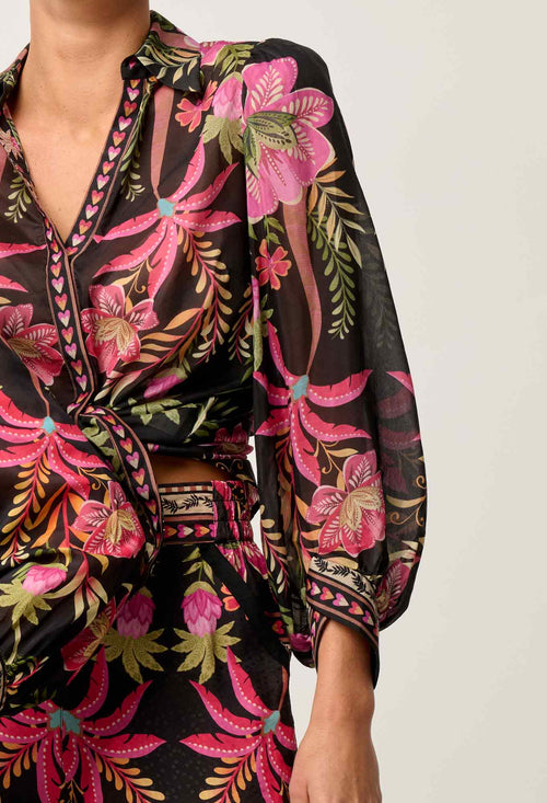 Elysian Silk Cotton Placement Print Cuffed Shirt | Ánthos Iótos
