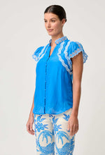 Thalassa Placement Embroidered Silk Cotton Flutter Sleeve Top | Topaz