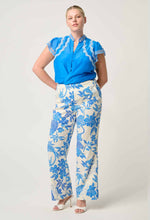 Thalassa Placement Embroidered Silk Cotton Flutter Sleeve Top | Topaz