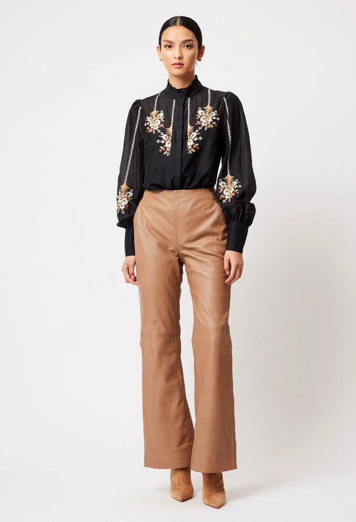 FLORENCE COTTON SILK EMBROIDERED SHIRT | BLACK