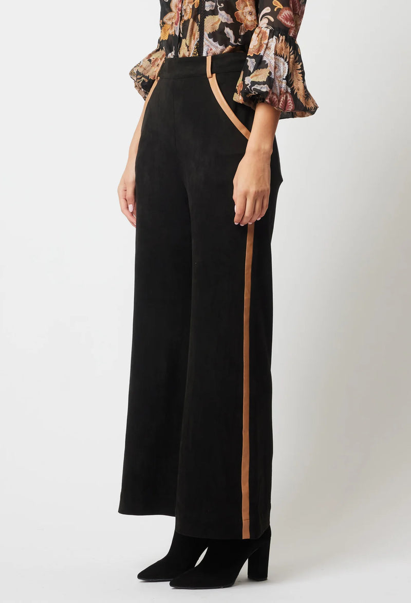 DANXIA FAUX SUEDE CONTRAST TRIM WIDE LEG PANT