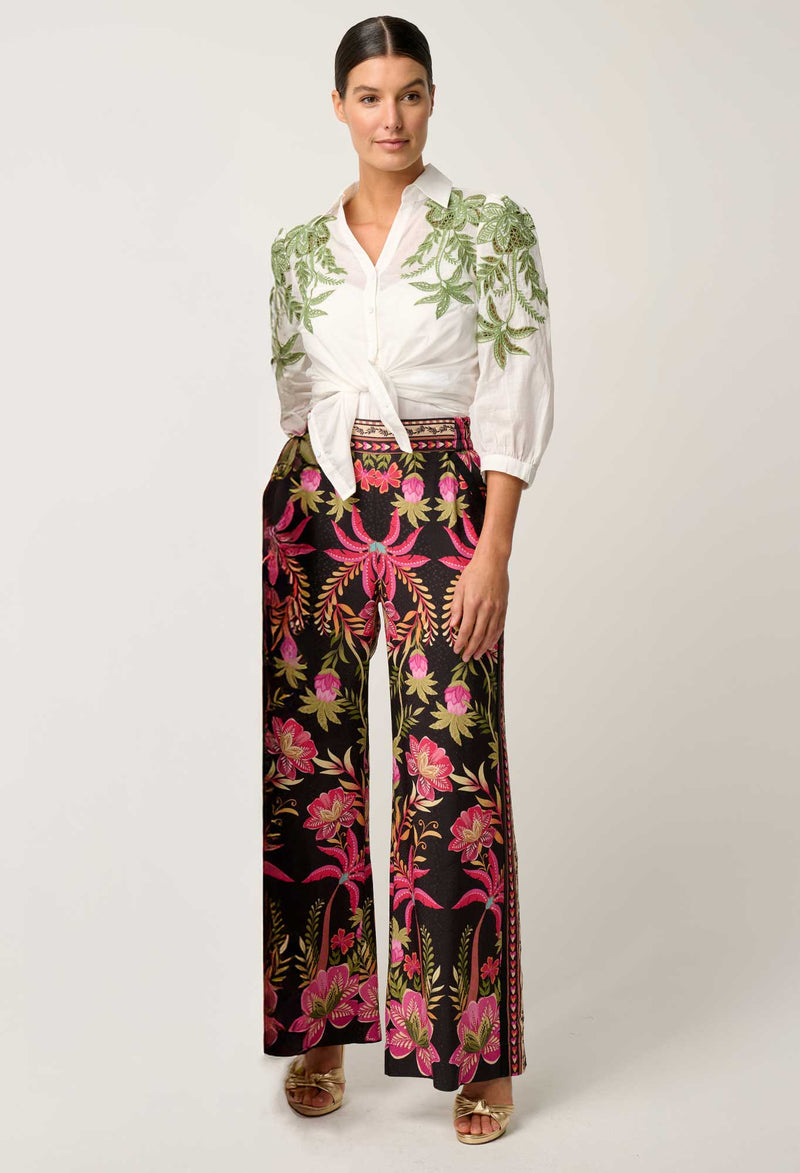 Willow Viscose Dobby Half Elastic Waist Contrast Penl Pant | Ánthos Iótos
