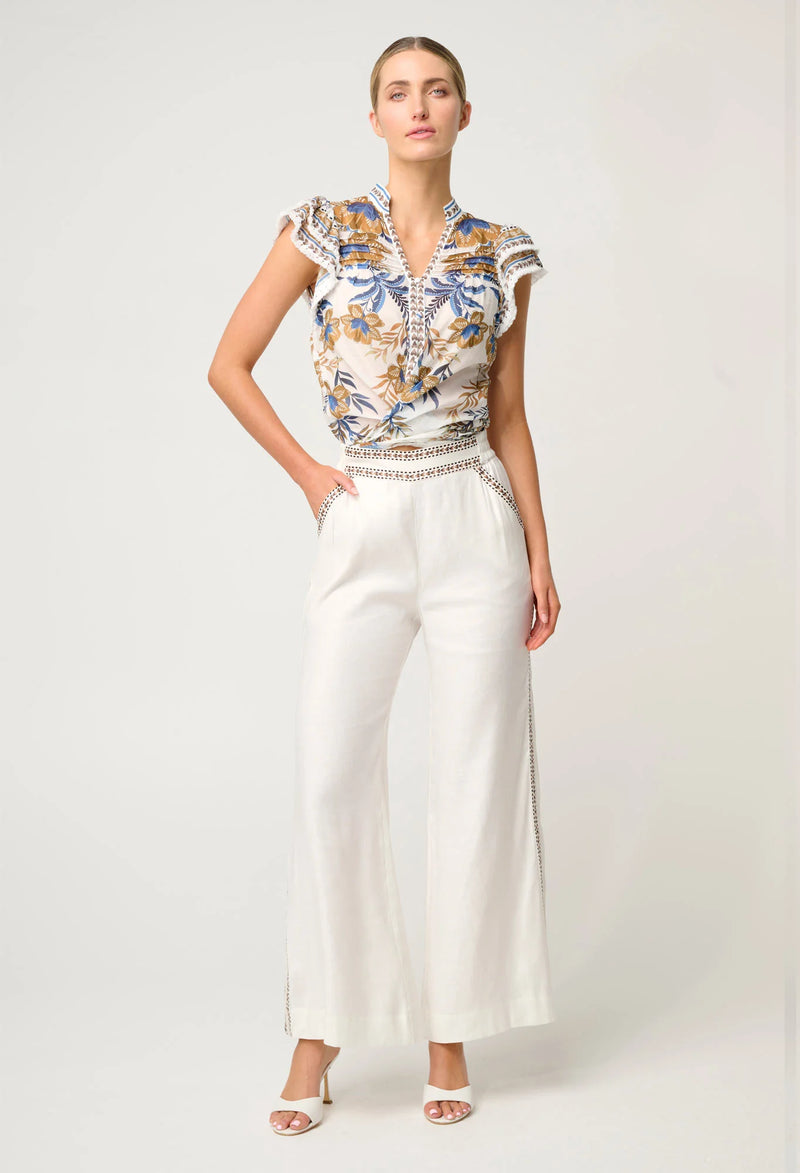 Zara Trim Detail Stretch Linen Viscose Pant | Ivory