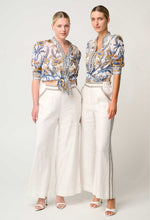 Zara Trim Detail Stretch Linen Viscose Pant | Ivory