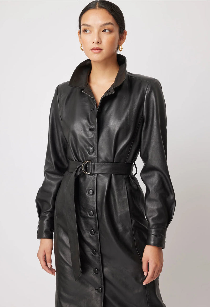 Loren leather shirt dress | Black