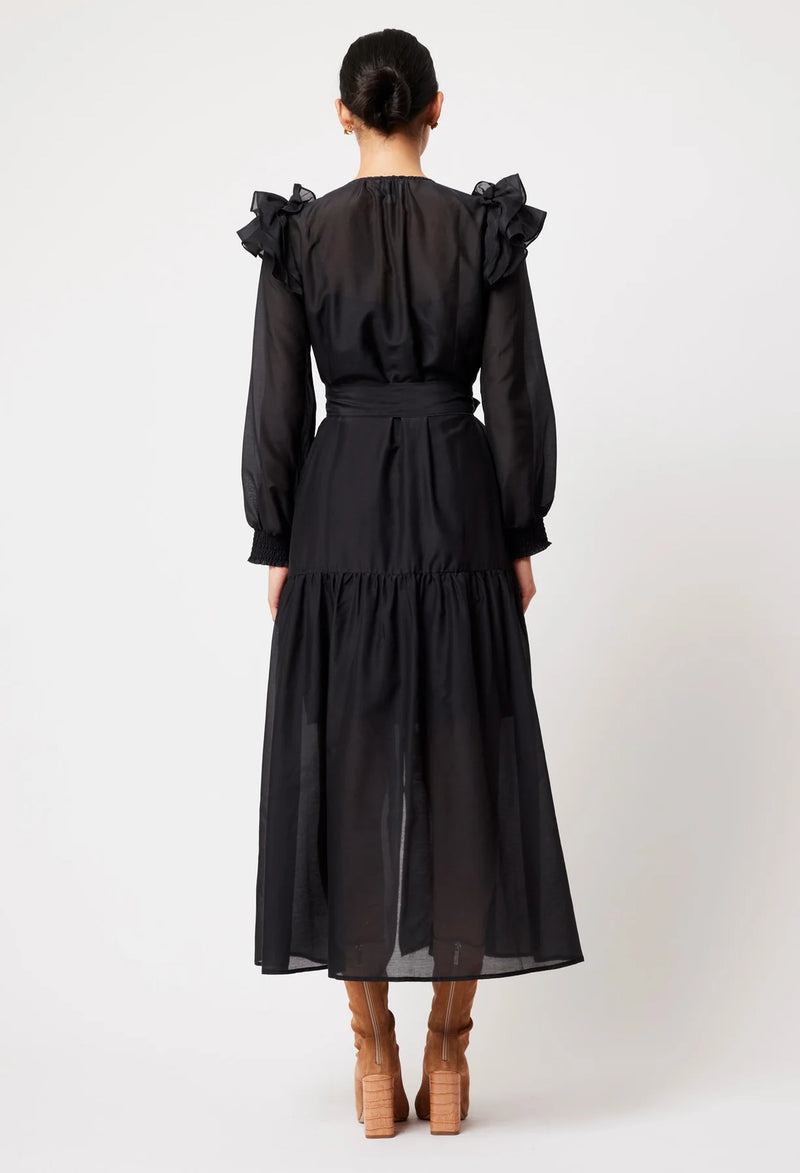 AQUILA COTTON SILK EMBROIDERED DRESS | BLACK