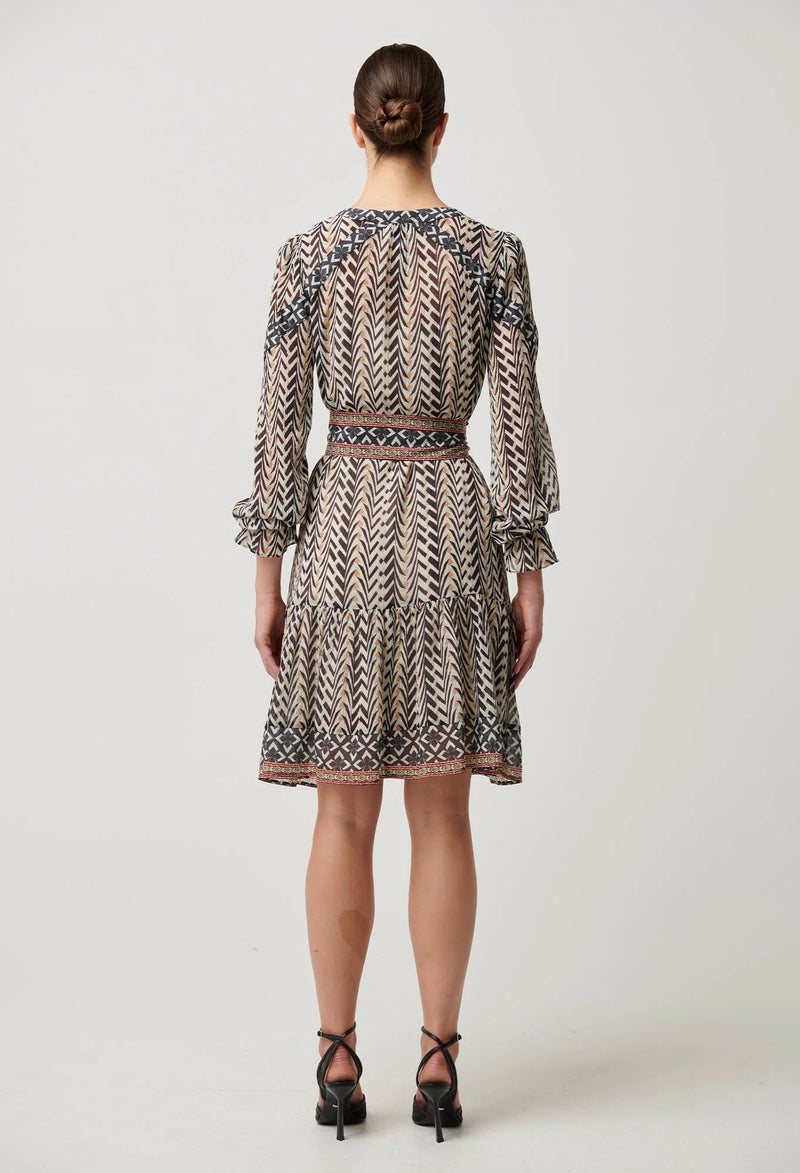 Bailey Crinkle Cotton Silk Contrast Panel Tie Waist Dress | Bromegrass Print