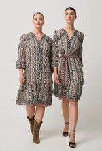 Bailey Crinkle Cotton Silk Contrast Panel Tie Waist Dress | Bromegrass Print