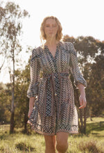 Bailey Crinkle Cotton Silk Contrast Panel Tie Waist Dress | Bromegrass Print