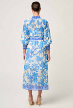 Carmen Silk Cotton Placement Print Maxi Dress | Azure Mosaic