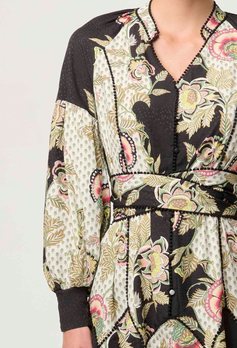 Emersyn Linen Viscose Dress in Mariposa Nero