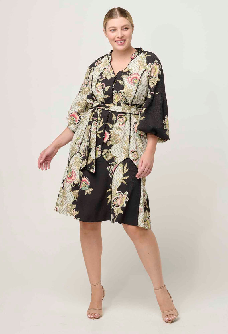 Emersyn Linen Viscose Dress in Mariposa Nero