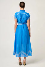 Xanthia Diamond Smock Yoke Silk Cotton Embroidered Dress | Blue Topaz