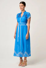 Xanthia Diamond Smock Yoke Silk Cotton Embroidered Dress | Blue Topaz