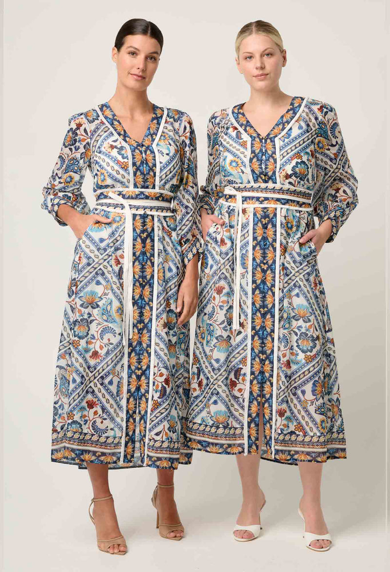 Alexis Contrast Trim Silk Cotton Midi Dress | Petinos Floros