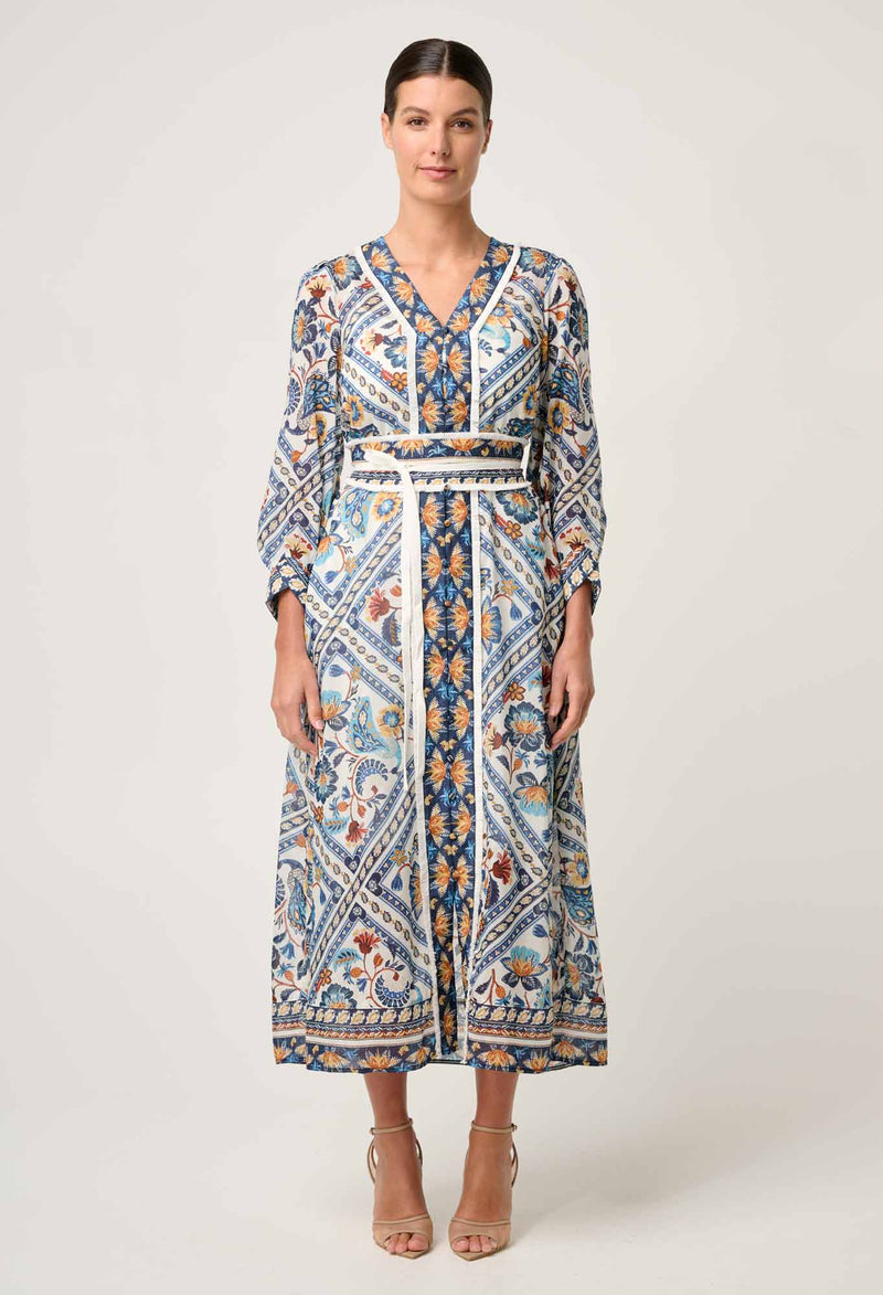 Alexis Contrast Trim Silk Cotton Midi Dress | Petinos Floros