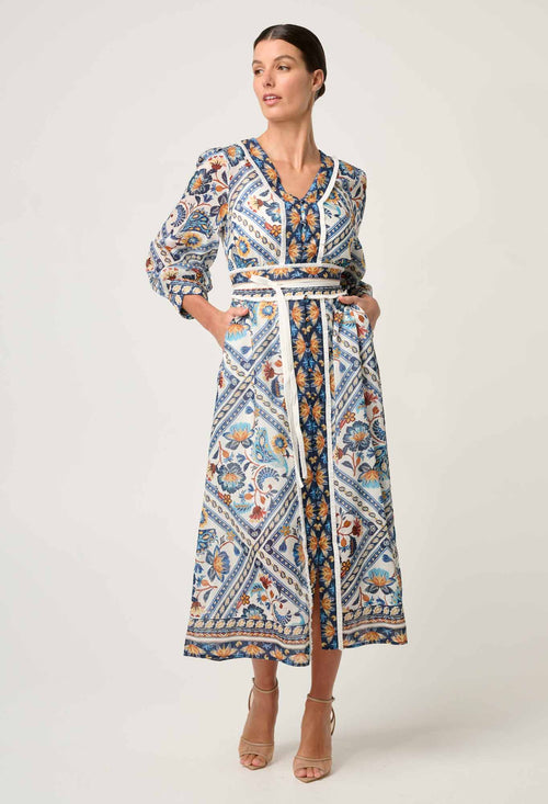 Alexis Contrast Trim Silk Cotton Midi Dress | Petinos Floros