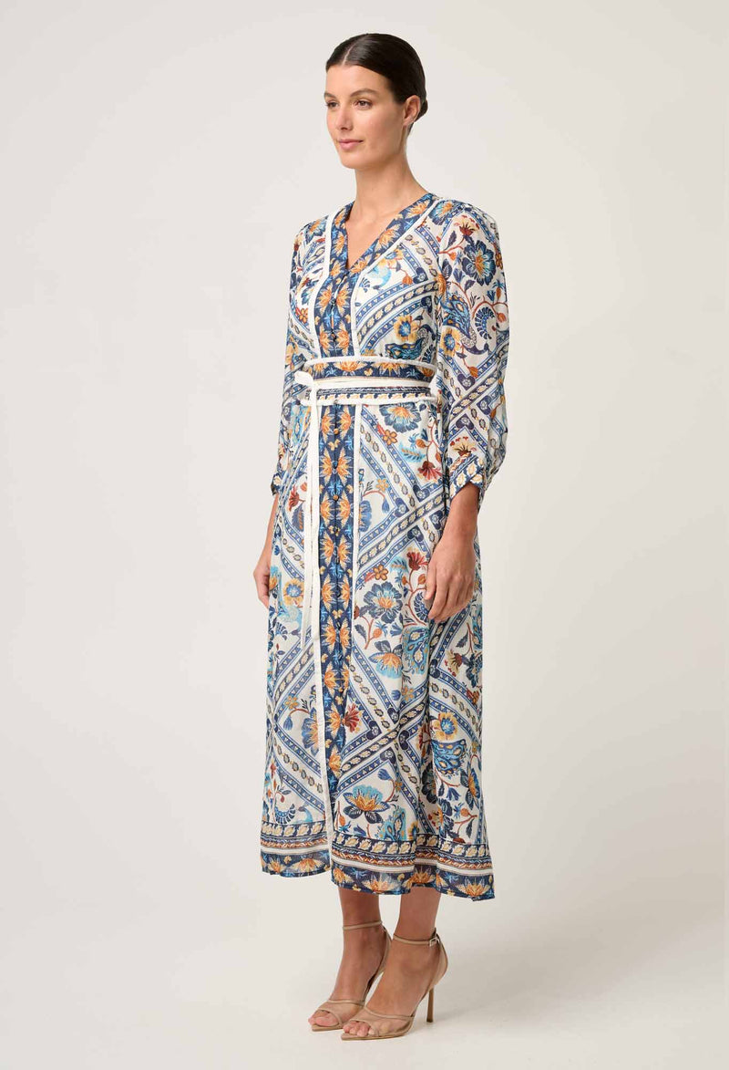 Alexis Contrast Trim Silk Cotton Midi Dress | Petinos Floros