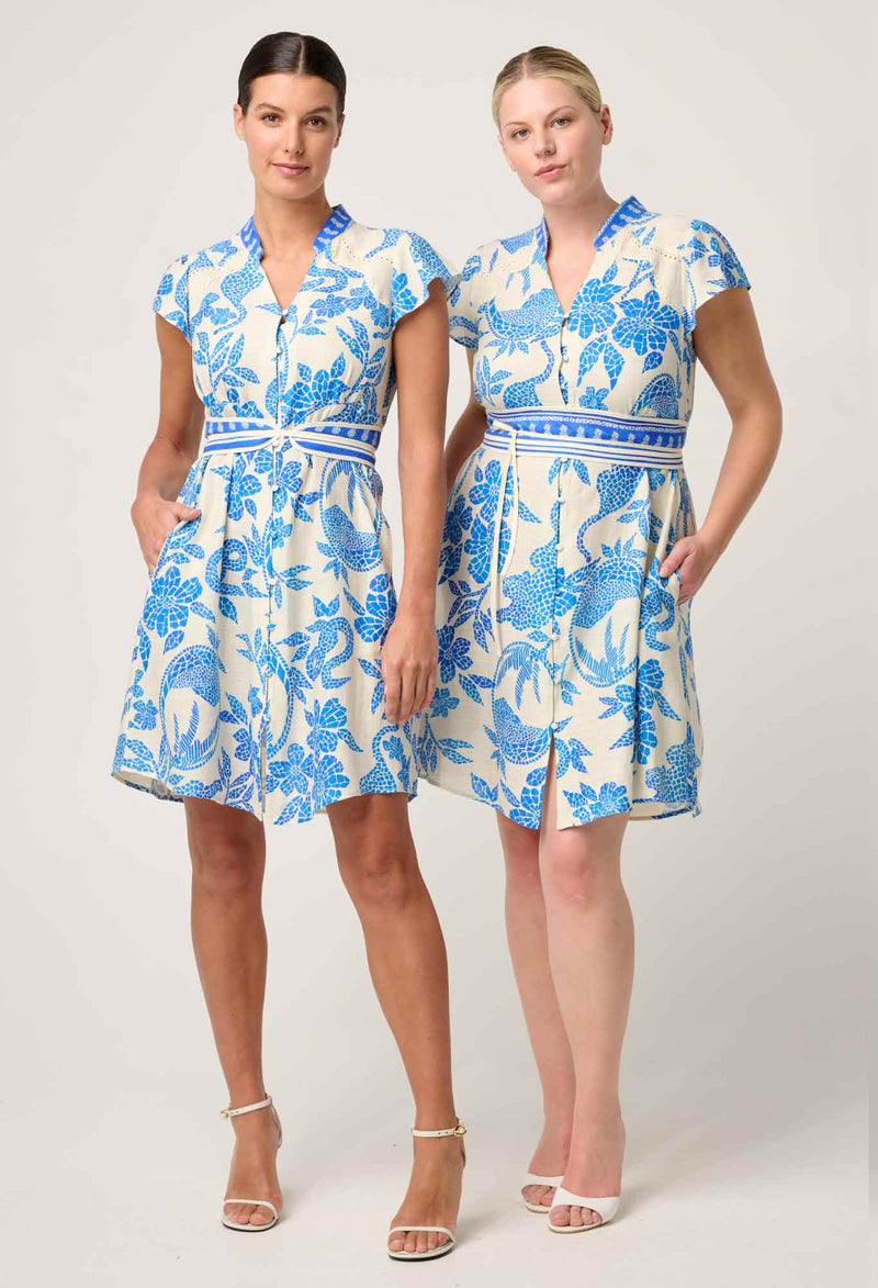 Adriana Linen Yoke Dress | Azure Mosaic