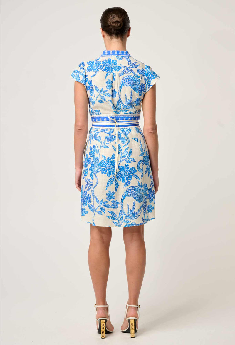 Adriana Linen Yoke Dress | Azure Mosaic