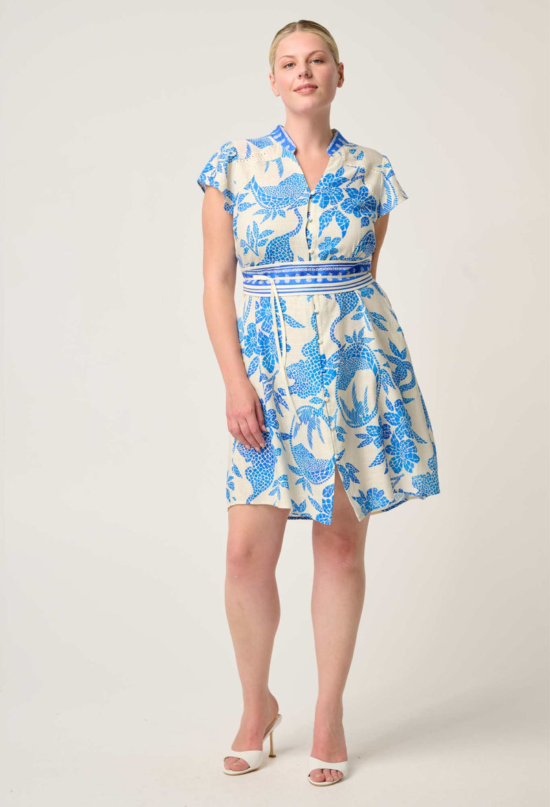 Adriana Linen Yoke Dress | Azure Mosaic