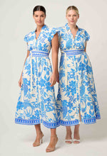 Callista Placement Print Viscose Dobby Petal Sleeve Dress | Azure Mosaic