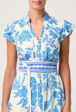 Callista Placement Print Viscose Dobby Petal Sleeve Dress | Azure Mosaic