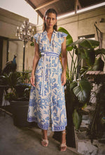 Callista Placement Print Viscose Dobby Petal Sleeve Dress | Azure Mosaic