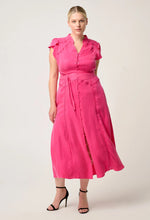 Athena Cupro Viscose Trim Detail Flutter Sleeve Dress | Celosia Pink