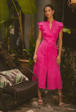 Athena Cupro Viscose Trim Detail Flutter Sleeve Dress | Celosia Pink