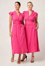 Athena Cupro Viscose Trim Detail Flutter Sleeve Dress | Celosia Pink