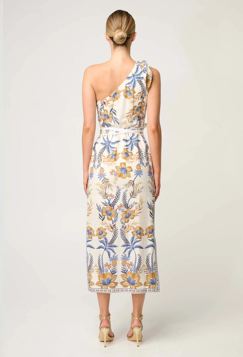 Amira One Shoulder Tie Viscose Faille Dress | Onyx Casablanca