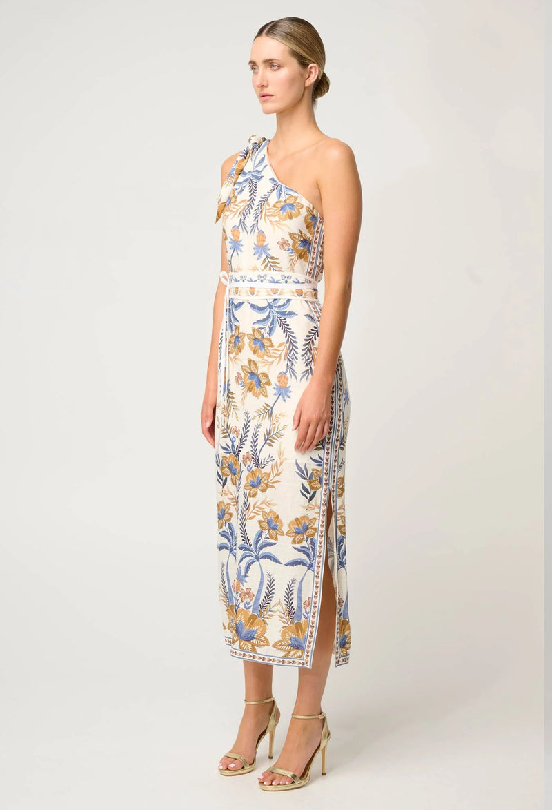 Amira One Shoulder Tie Viscose Faille Dress | Onyx Casablanca