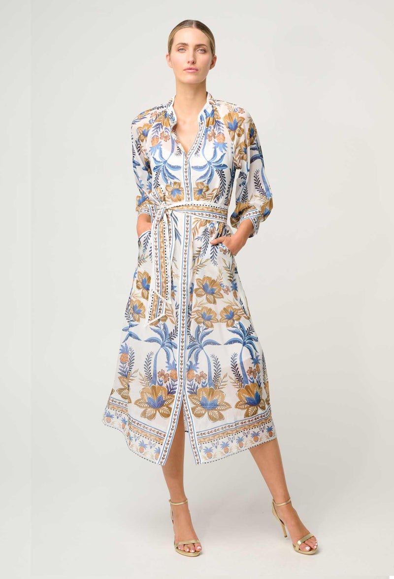Carmen Silk Cotton Linen Viscose Dress | Golden Medina
