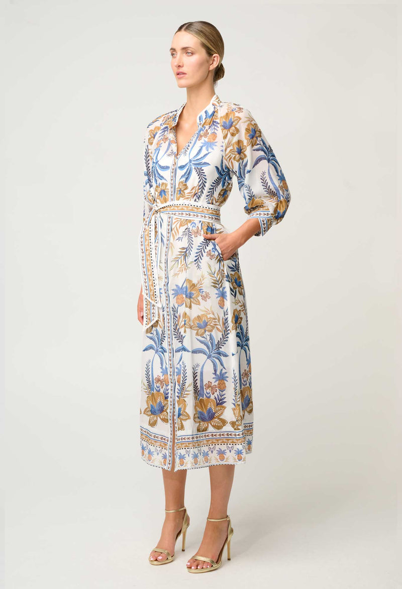 Carmen Silk Cotton Linen Viscose Dress | Golden Medina