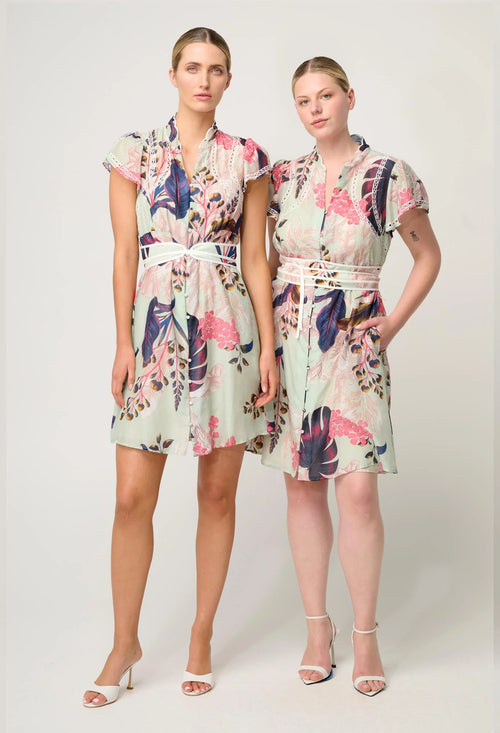 Nisreen Silk Cotton Embroidered Flutter Sleeve Dress | Oasis Flora