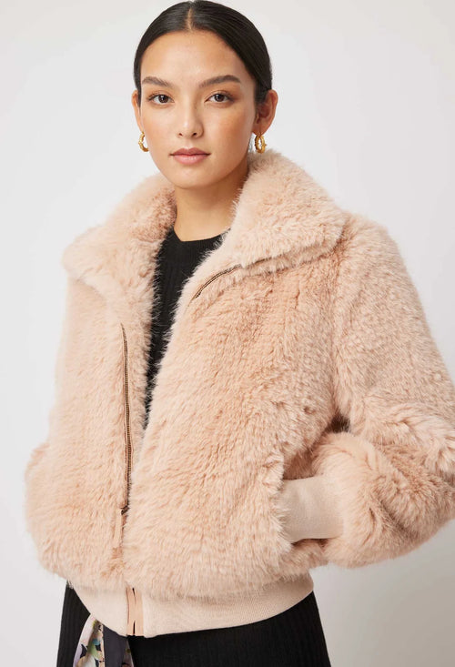 Once Was | Tallitha Faux Fur Bomber Jacket | Rosewater