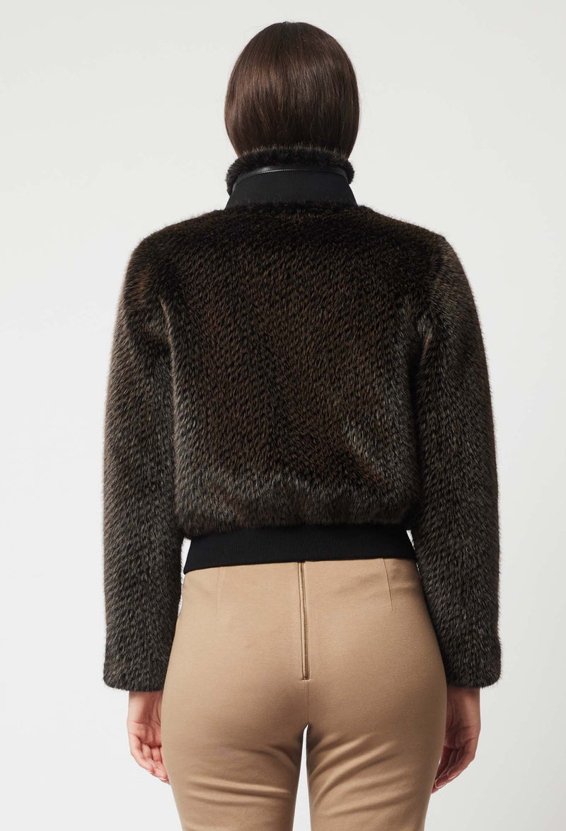 Stella Faux Fur Rib Collar Detail Bomber | Sable