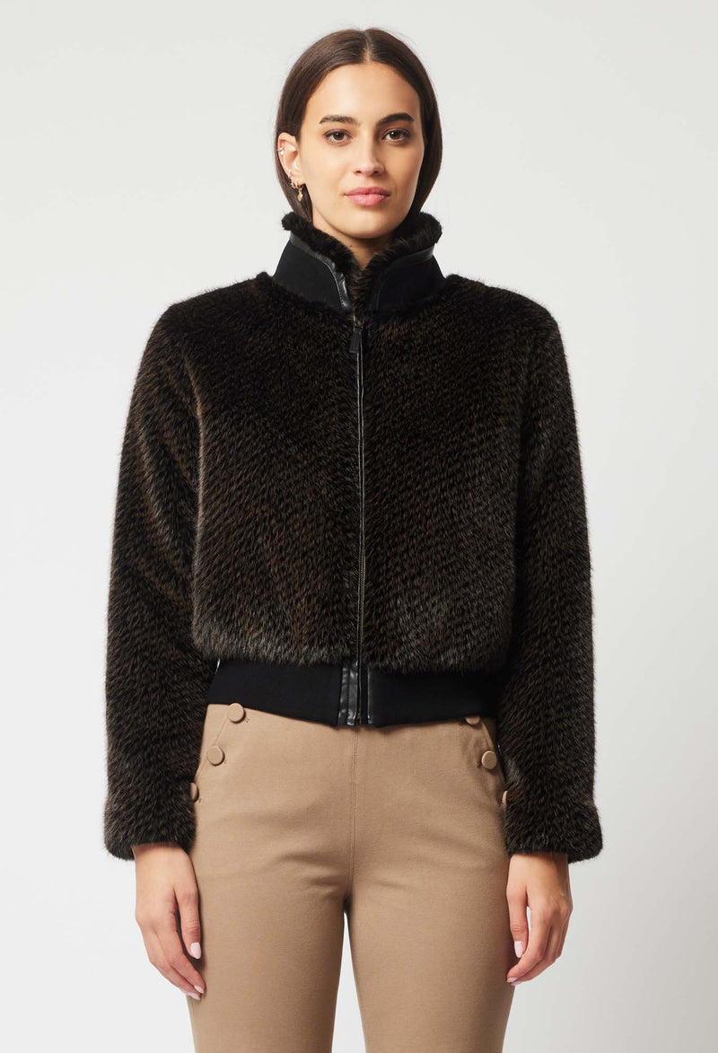 Stella Faux Fur Rib Collar Detail Bomber | Sable