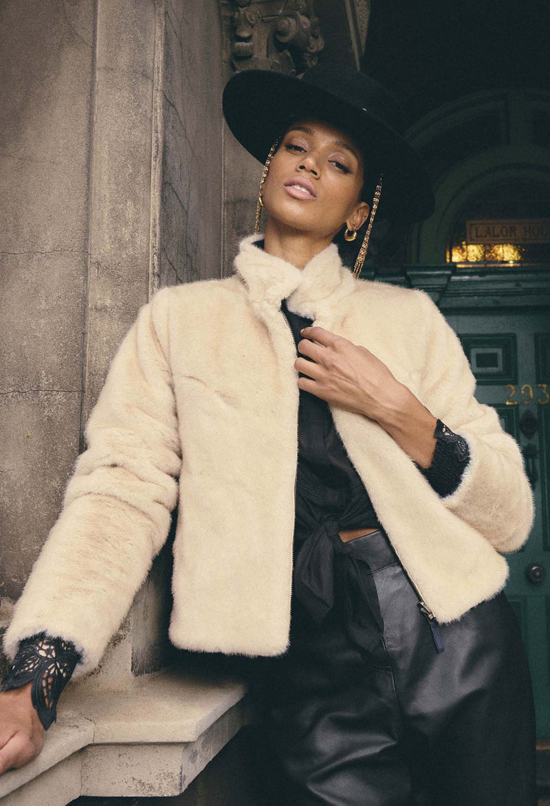Rylie Reversible Faux Fur Jacket in Altamira & Blanca