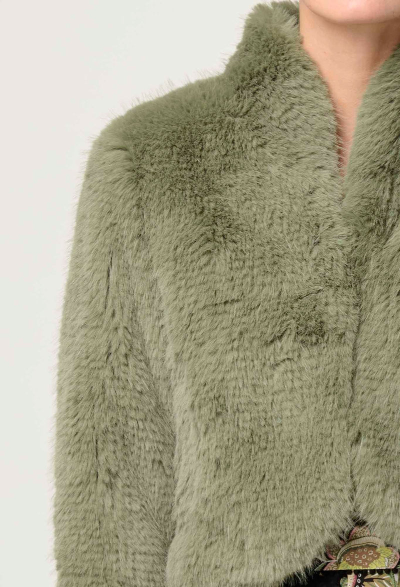 Reina Faux Fur Jacket in Jade Mist