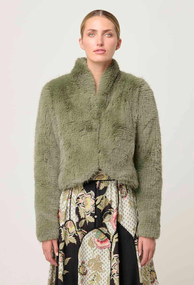 Reina Faux Fur Jacket in Jade Mist