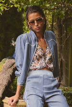 Aurora Reversible Placement Print Linen Viscose & Tencel Fringe Jacket | Petinos Floros/Blue Ash
