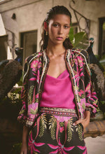 Arabella Reversible Placement Print Viscose Dobby Bind Detail Jacket | Ánthos Iótos/Black