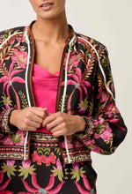 Arabella Reversible Placement Print Viscose Dobby Bind Detail Jacket | Ánthos Iótos/Black