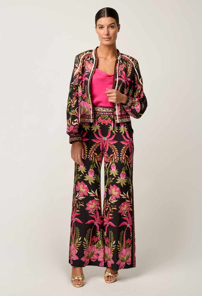 Arabella Reversible Placement Print Viscose Dobby Bind Detail Jacket | Ánthos Iótos/Black