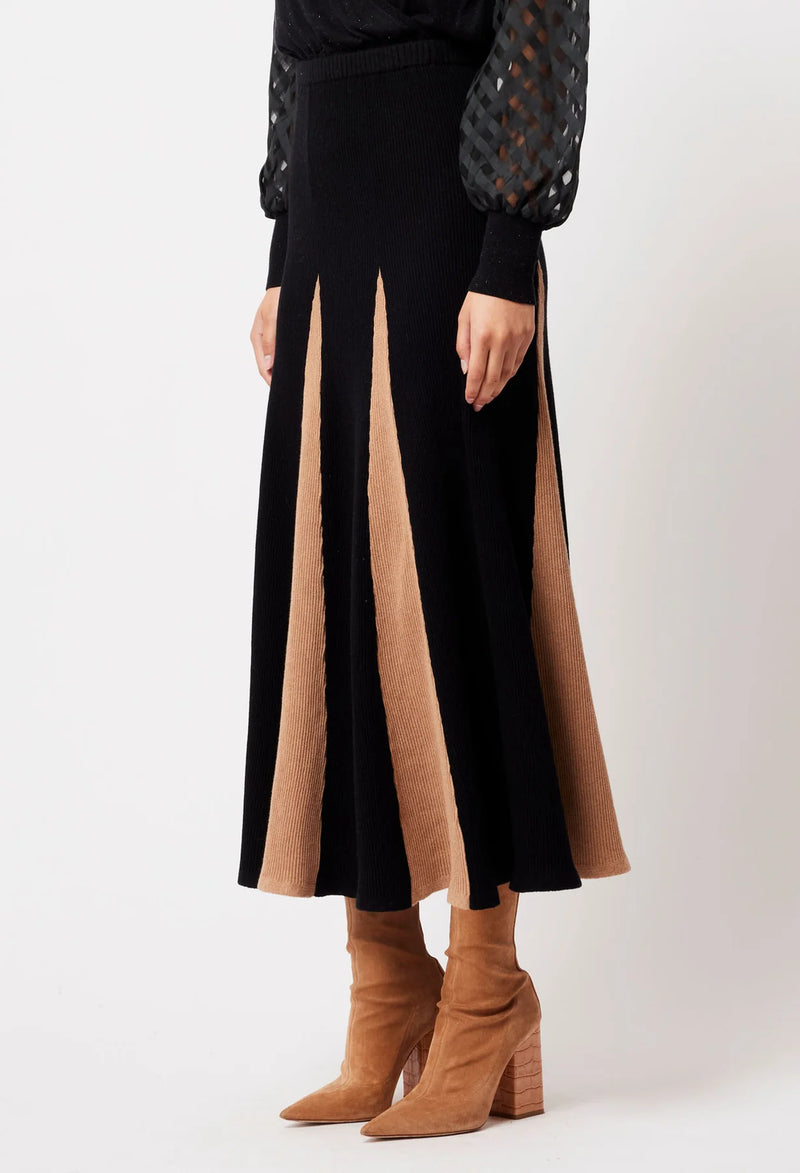 NOVA MERINO WOOL KNIT SKIRT | BLACK/HUSK